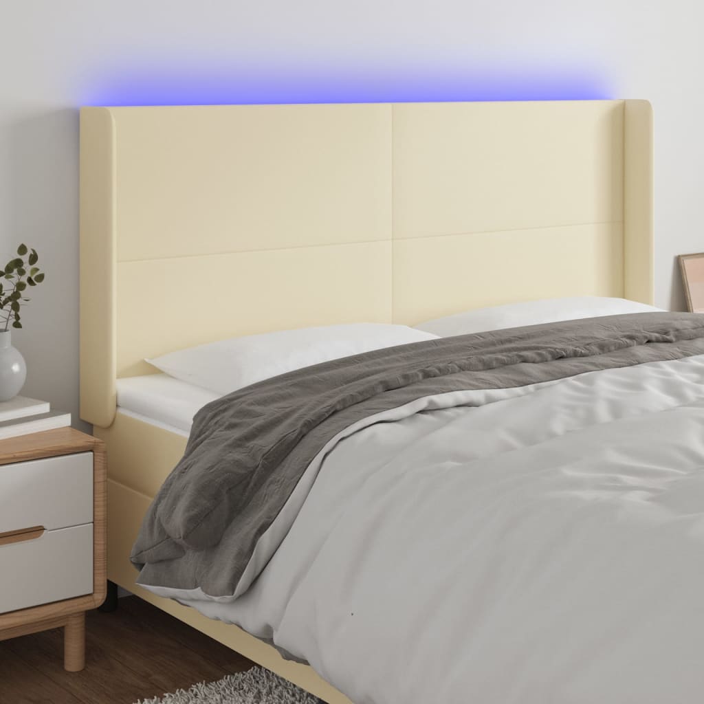 Testiera a LED Crema 183x16x118/128 cm in Similpelle