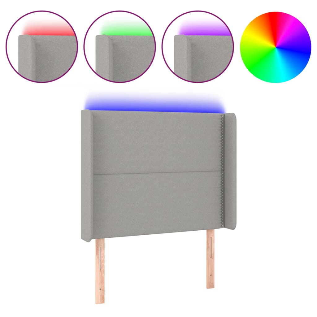 Testiera a LED Grigio Chiaro 83x16x118/128 cm in Tessuto