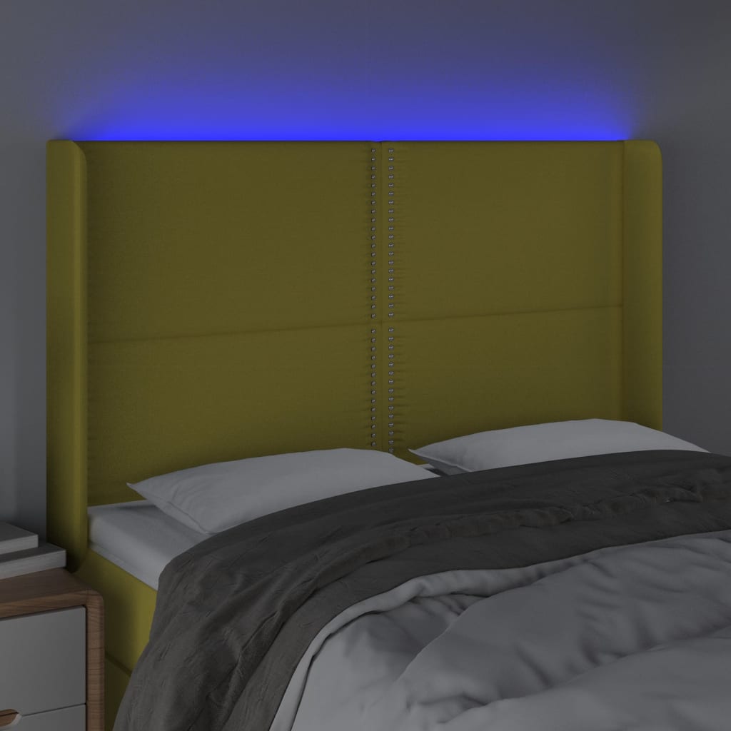 Testiera a LED Verde 147x16x118/128 cm in Tessuto