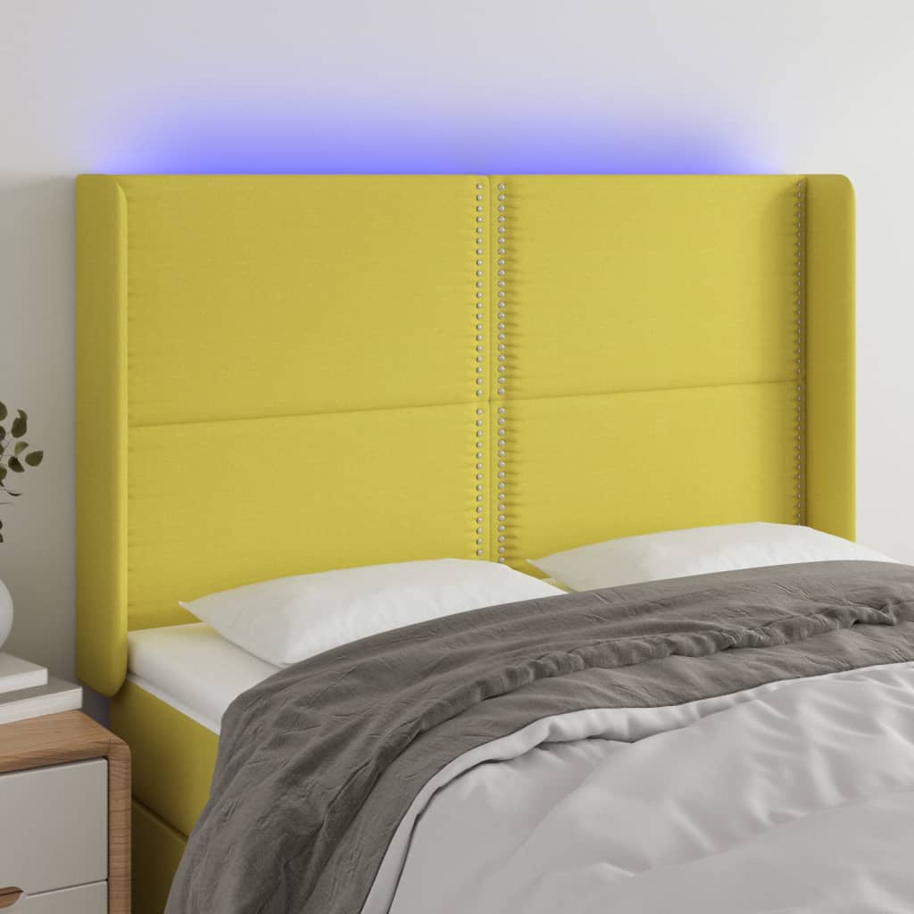 Testiera a LED Verde 147x16x118/128 cm in Tessuto