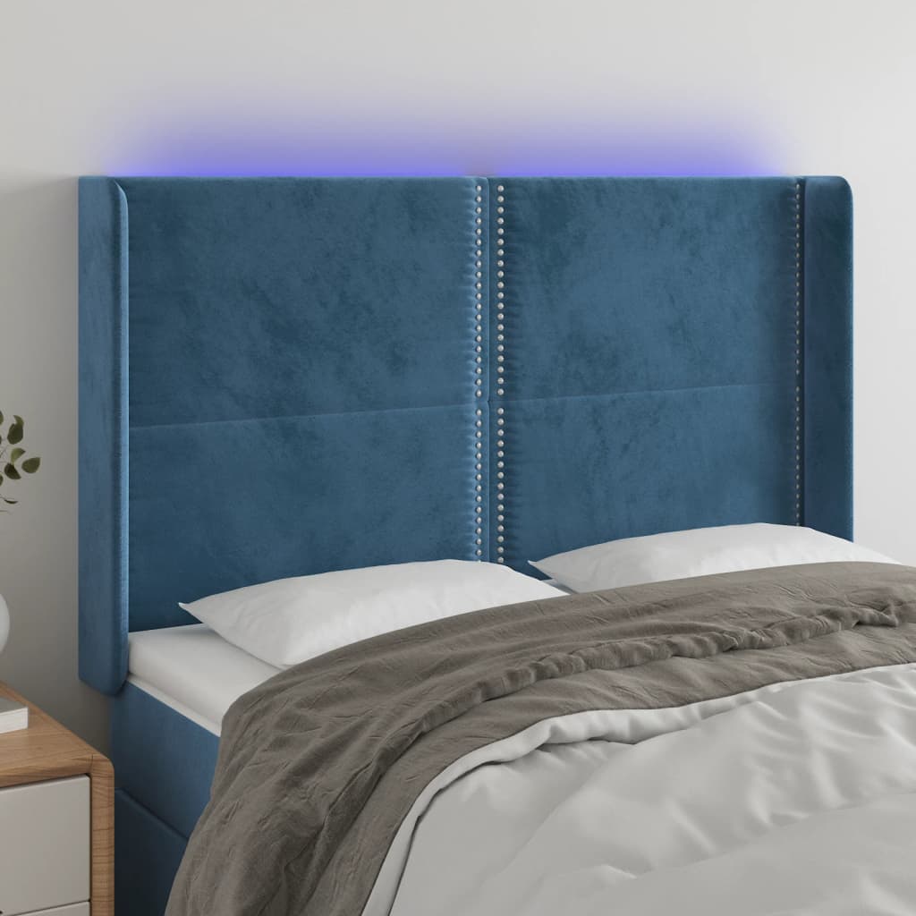 Testiera a LED Blu Scuro 147x16x118/128 cm in Velluto