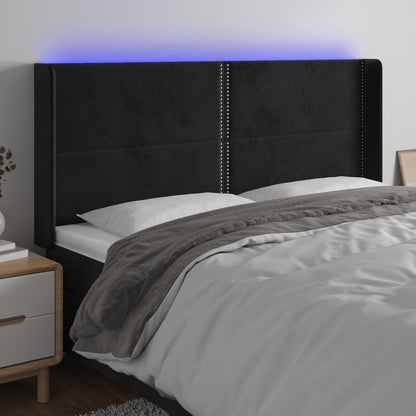 Testiera a LED Nera 163x16x118/128 cm in Velluto