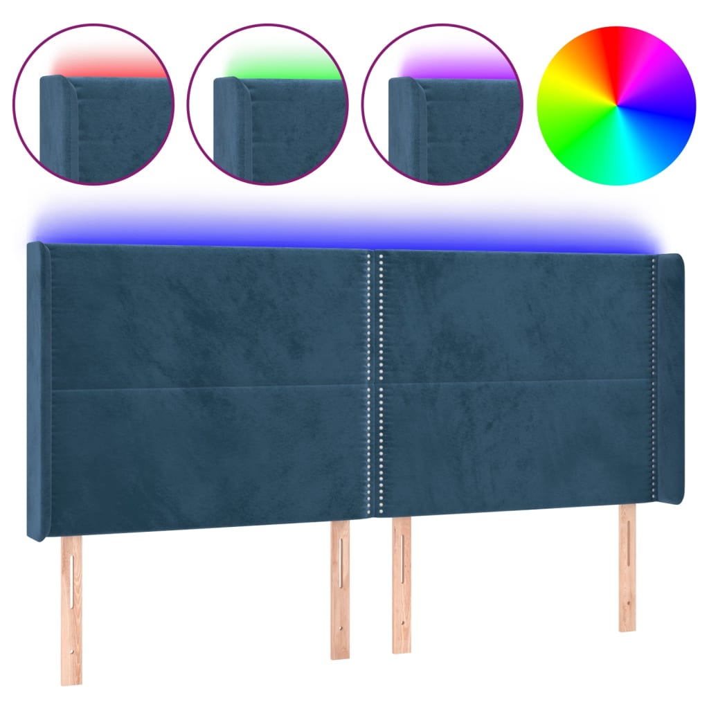 Testiera a LED Blu Scuro 163x16x118/128 cm in Velluto