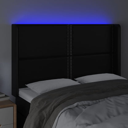 Testiera a LED Nera 147x16x118/128 cm in Similpelle