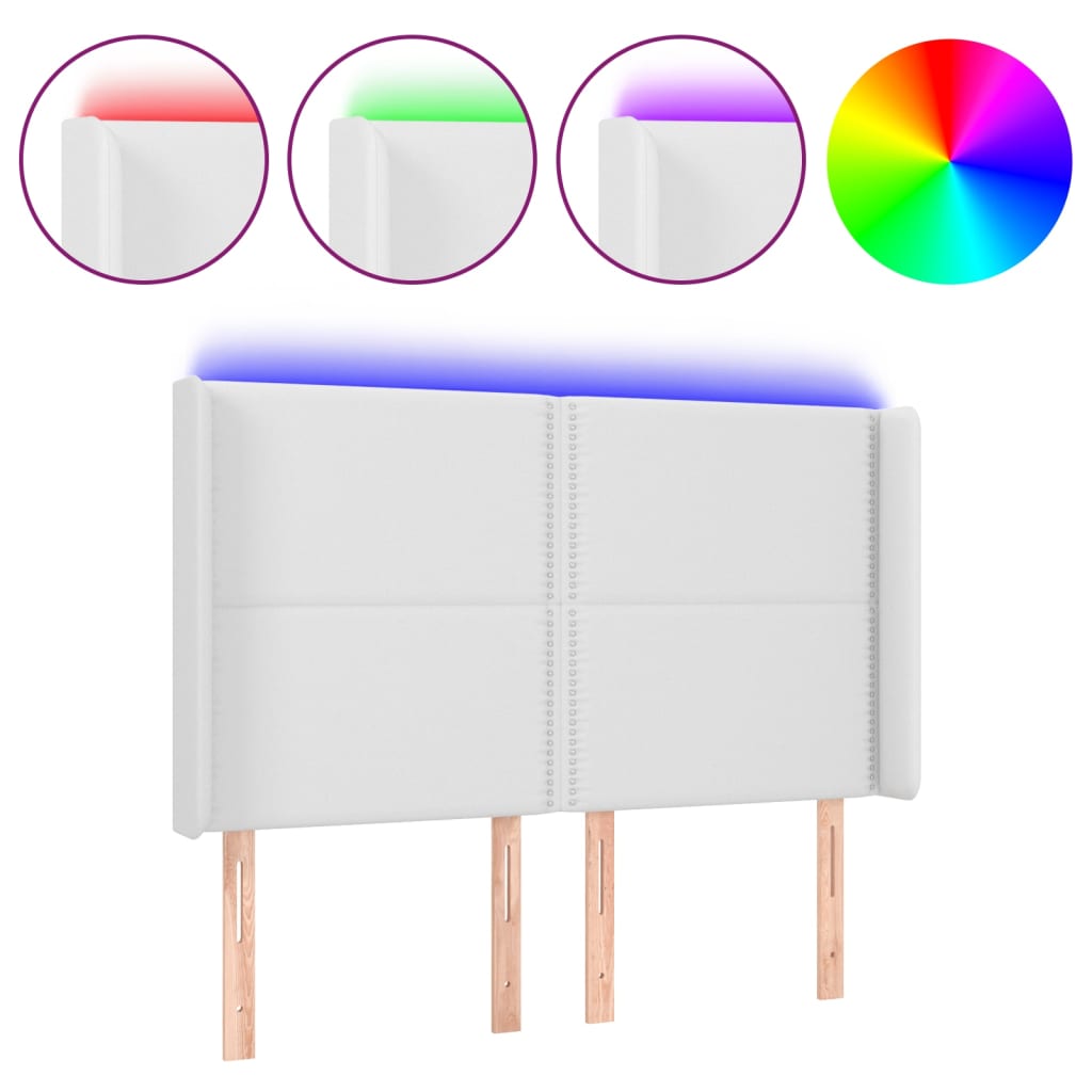 Testiera a LED Bianco 147x16x118/128 cm in Similpelle
