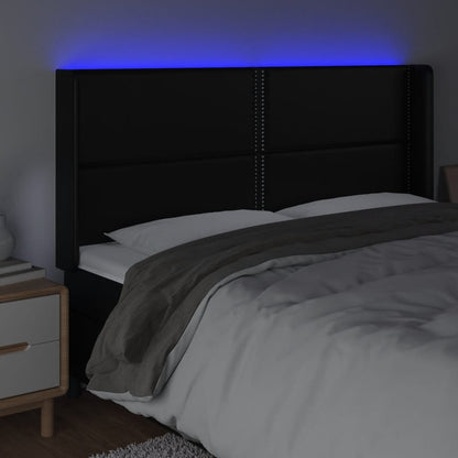 Testiera a LED Nera 163x16x118/128 cm in Similpelle