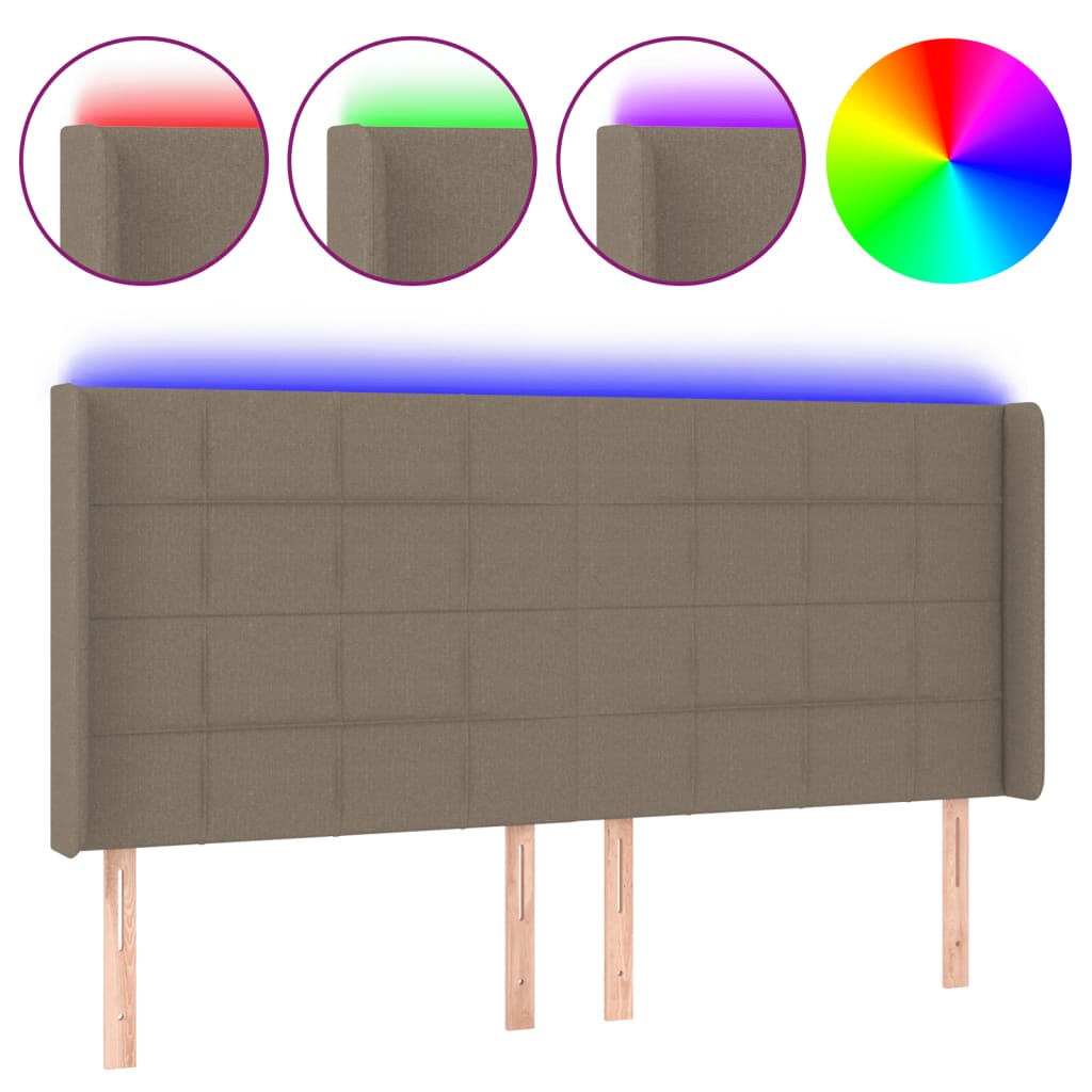 Testiera a LED Tortora 163x16x118/128 cm in Tessuto