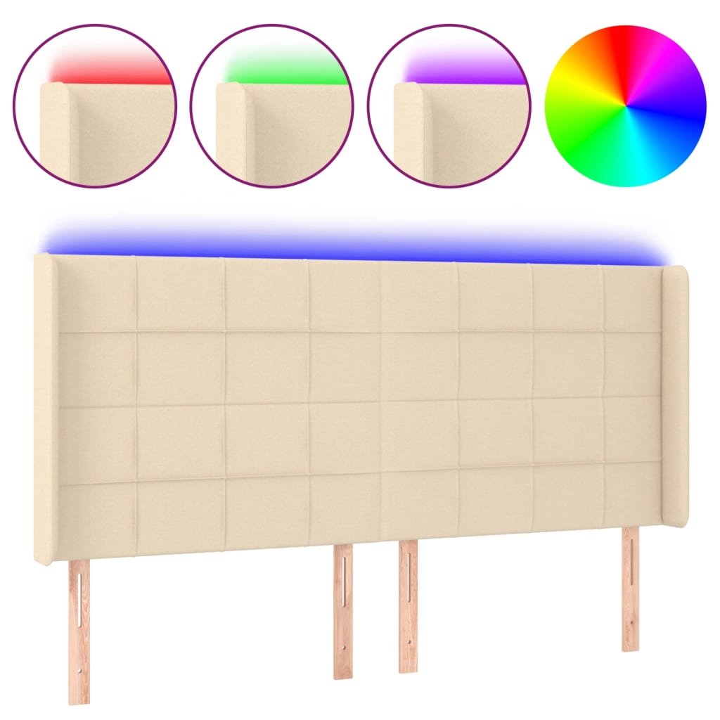 Testiera a LED Crema 203x23x118/128 cm in Tessuto