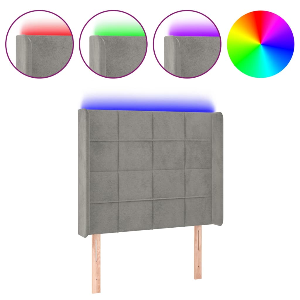 Testiera a LED Grigio Chiaro 83x16x118/128 cm in Velluto