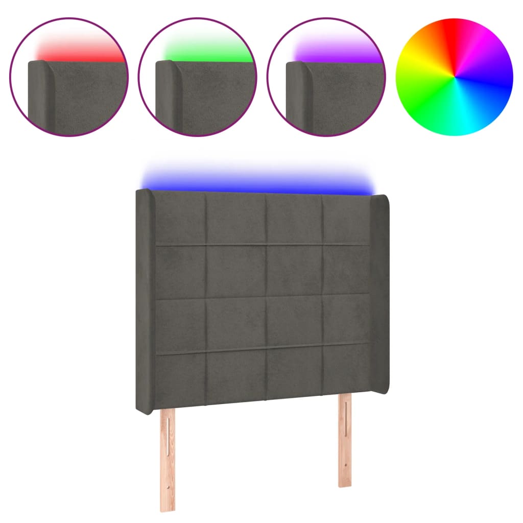 Testiera a LED Grigio Scuro 93x16x118/128 cm in Velluto