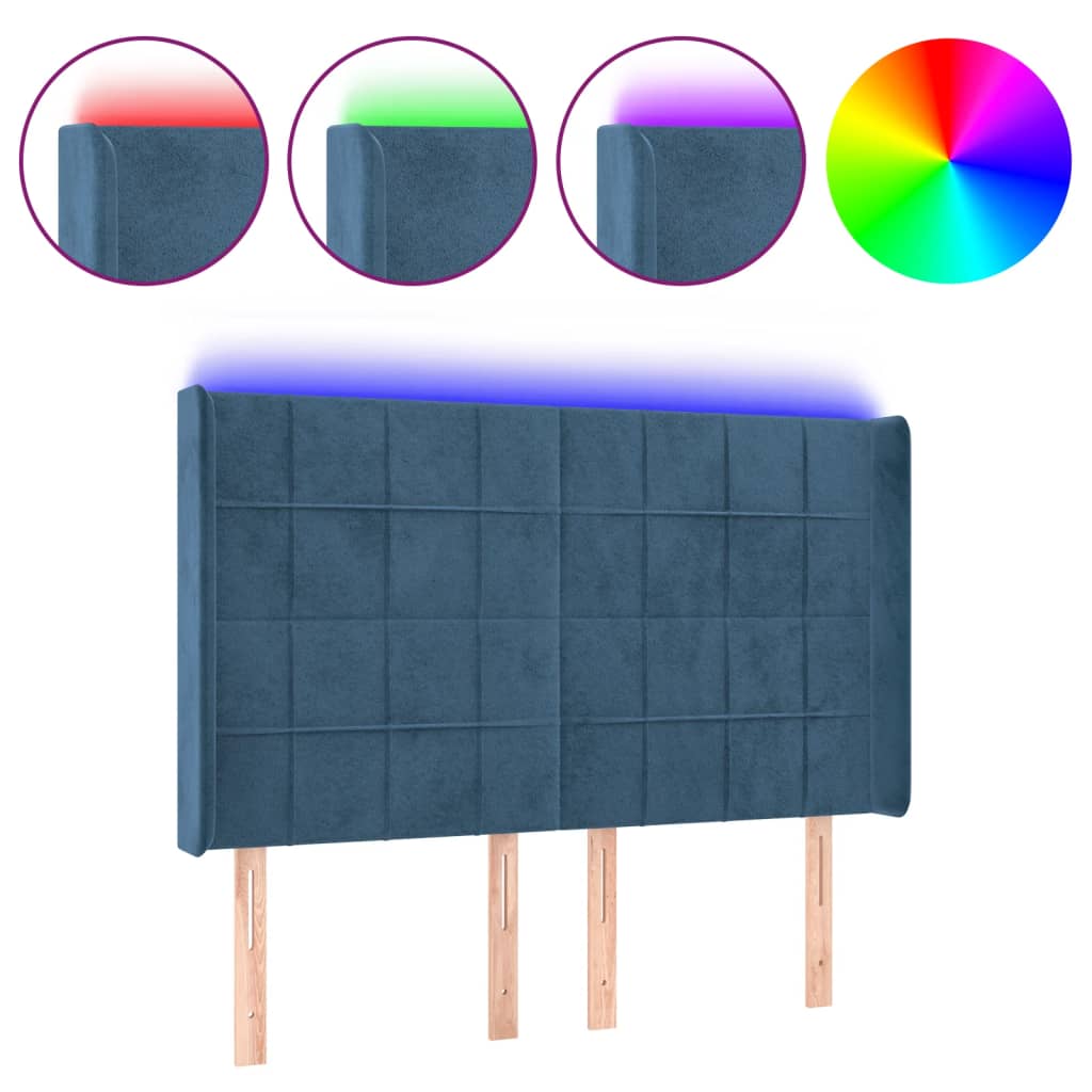 Testiera a LED Blu Scuro 147x16x118/128 cm in Velluto