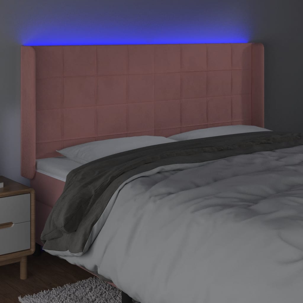 Testiera a LED rosa 163x16x118/128 cm in Velluto