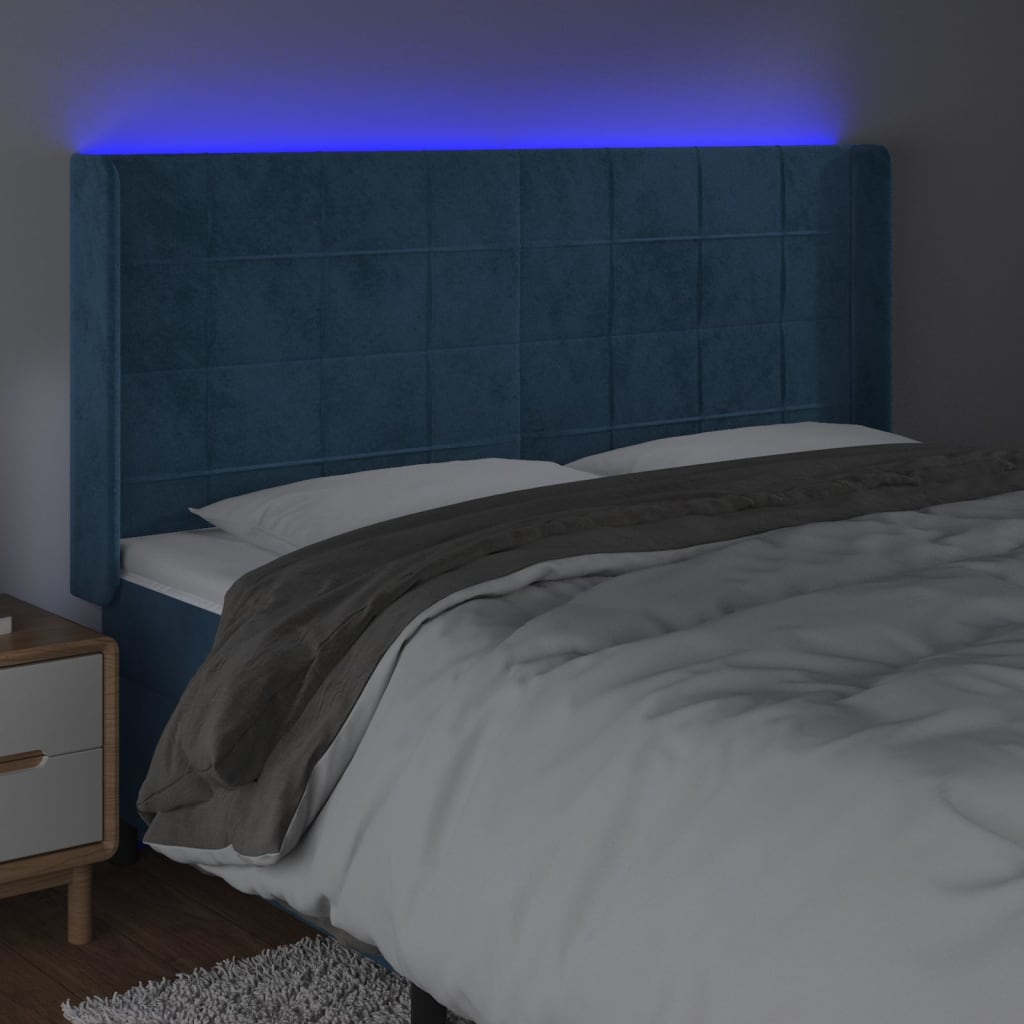 Testiera a LED Blu Scuro 183x16x118/128 cm in Velluto