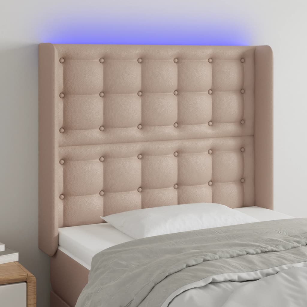 Testiera a LED Cappuccino 83x16x118/128 cm in Similpelle