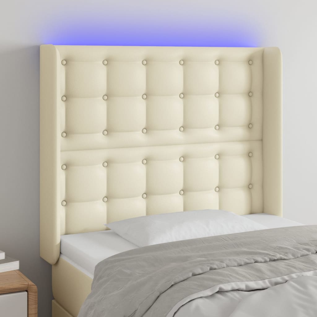 Testiera a LED Crema 103x16x118/128 cm in Similpelle
