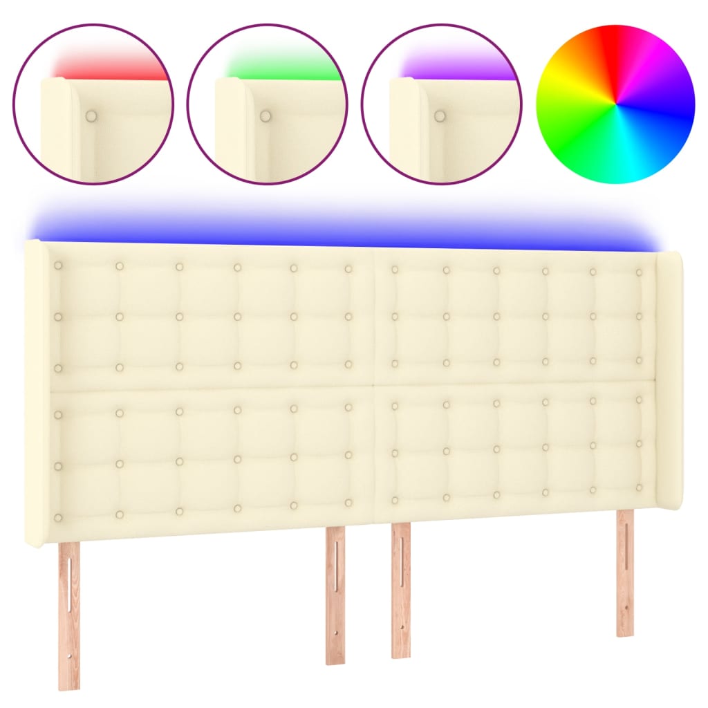 Testiera a LED Crema 163x16x118/128 cm in Similpelle
