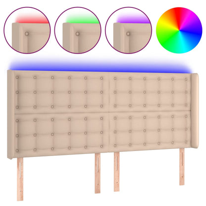 Testiera a LED Cappuccino 163x16x118/128 cm in Similpelle