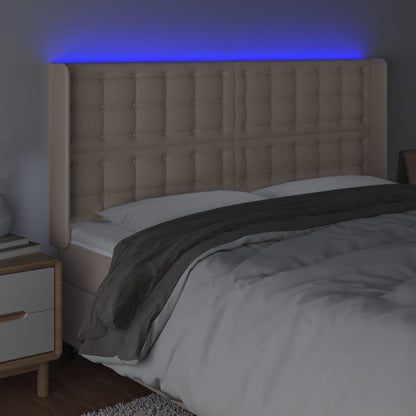 Testiera a LED Cappuccino 163x16x118/128 cm in Similpelle