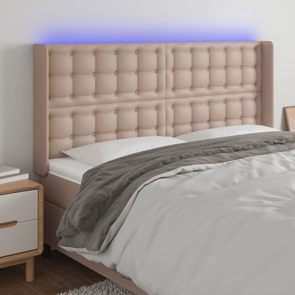 Testiera a LED Cappuccino 163x16x118/128 cm in Similpelle