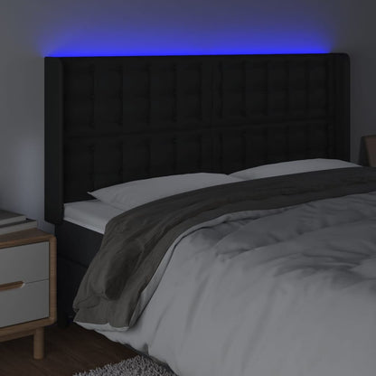 Testiera a LED Nera 183x16x118/128 cm in Similpelle