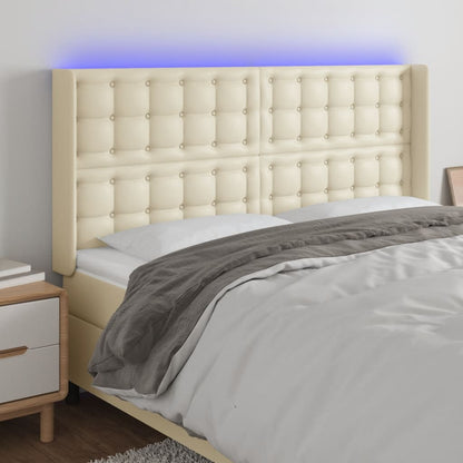 Testiera a LED Crema 203x23x118/128 cm in Similpelle