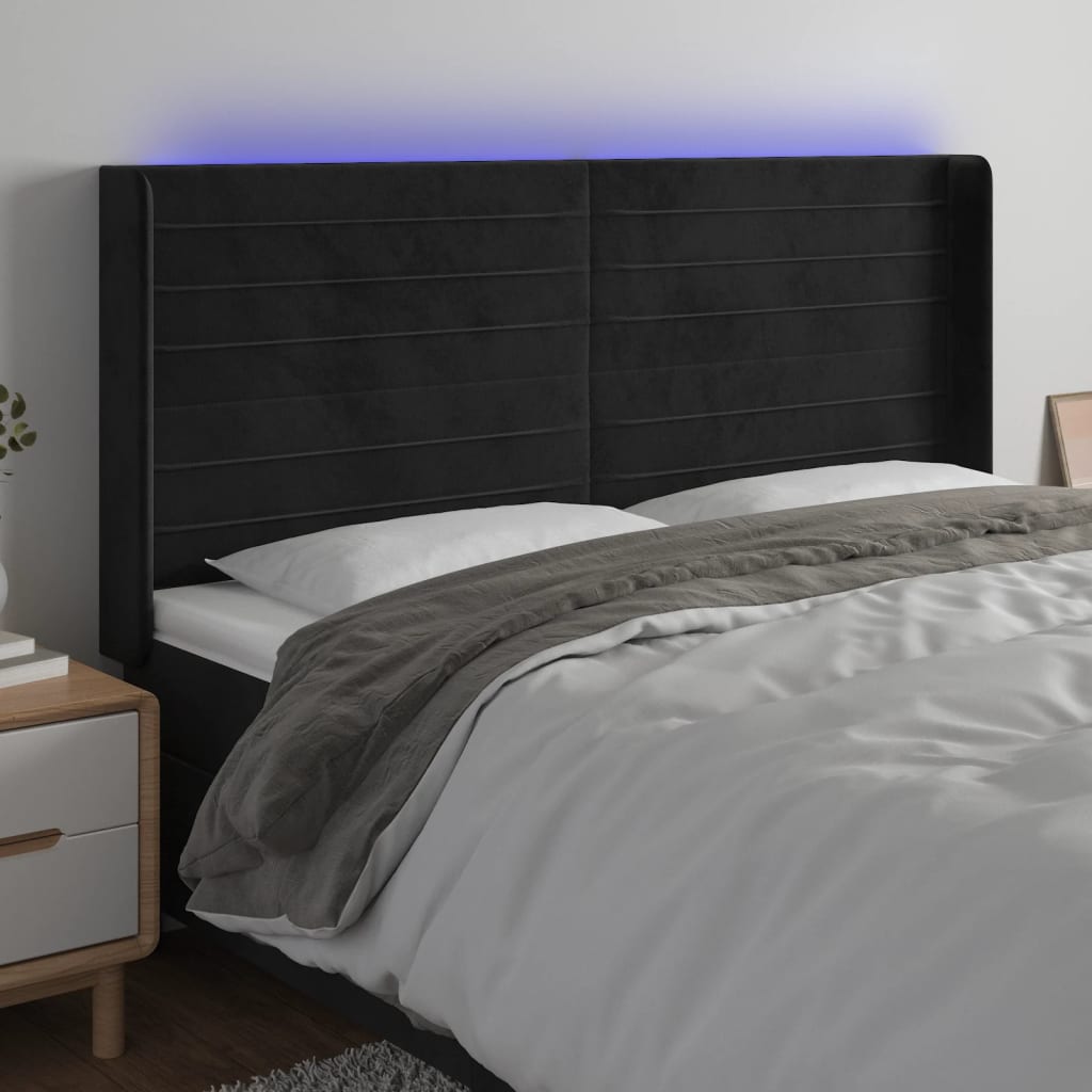 Testiera a LED Nera 163x16x118/128 cm in Velluto