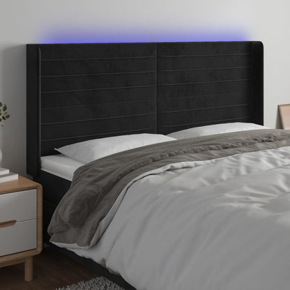Testiera a LED Nera 203x16x118/128 cm in Velluto