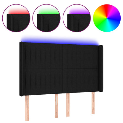 Testiera a LED Nera 147x16x118/128 cm in Tessuto