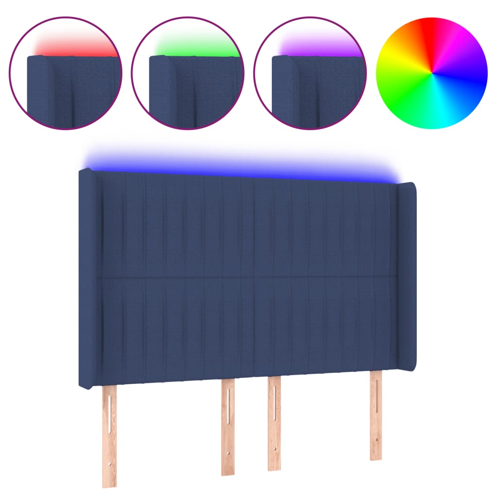 Testiera a LED Blu 147x16x118/128 cm in Tessuto