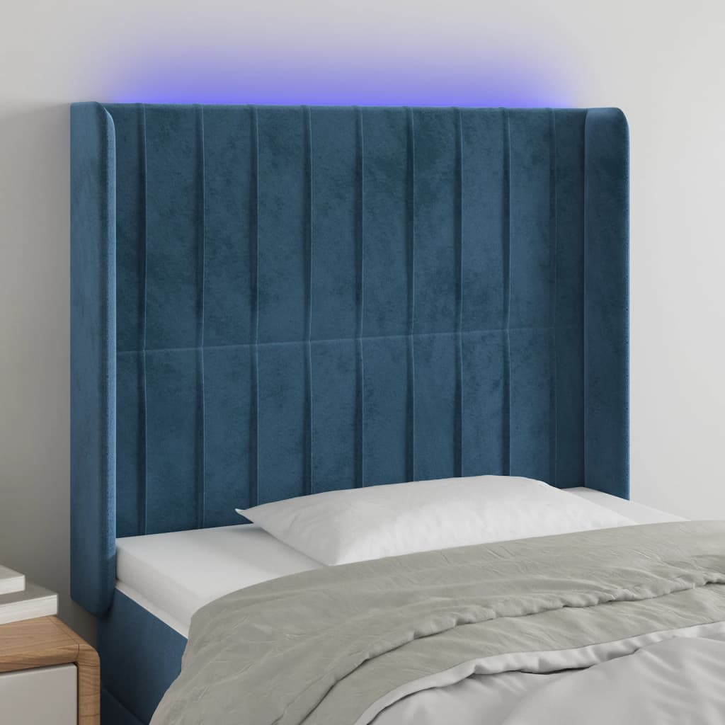 Testiera a LED Blu Scuro 83x16x118/128 cm in Velluto