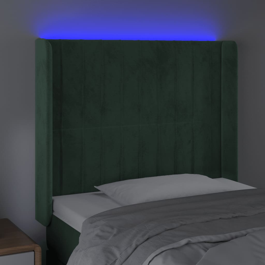 Testiera a LED Verde Scuro 93x16x118/128 cm in Velluto