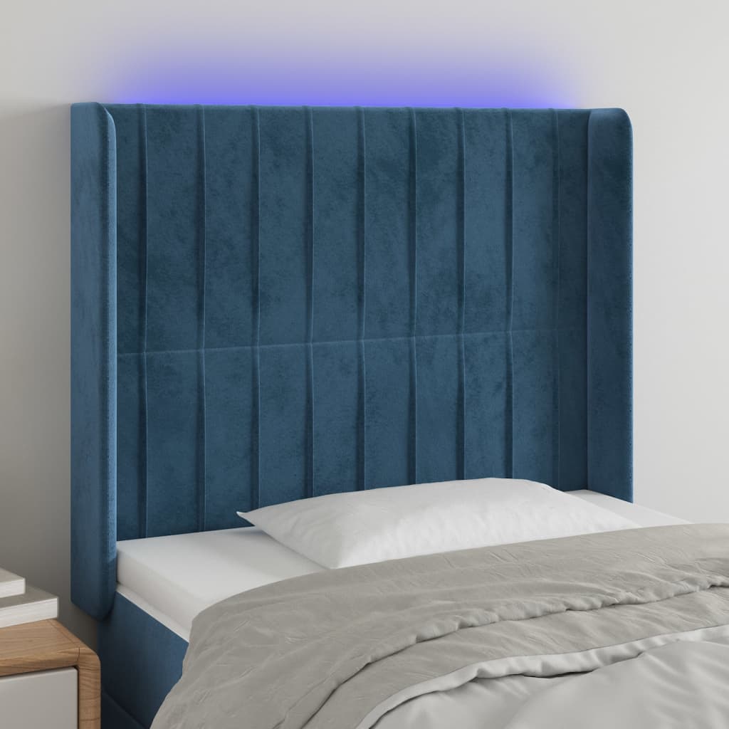 Testiera a LED Blu Scuro 103x16x118/128 cm in Velluto