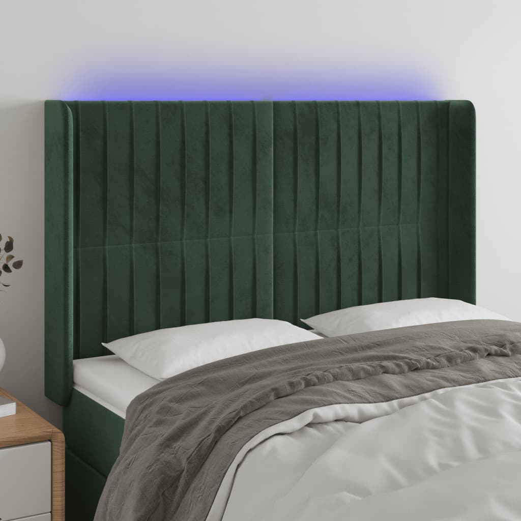 Testiera a LED Verde Scuro 147x16x118/128 cm in Velluto