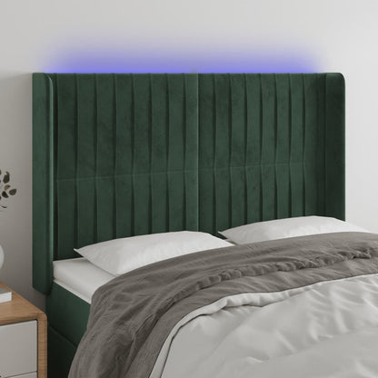 Testiera a LED Verde Scuro 147x16x118/128 cm in Velluto