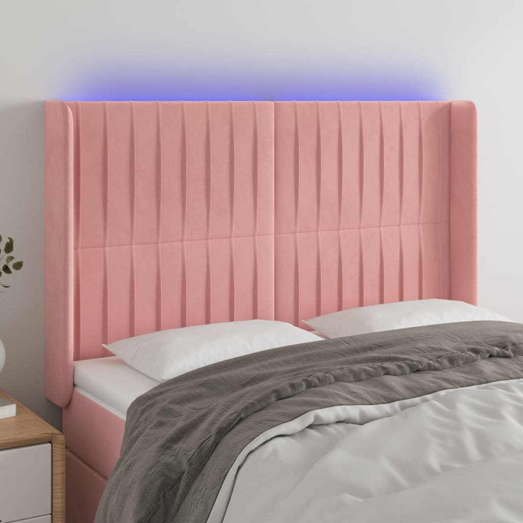 Testiera a LED rosa 147x16x118/128 cm in Velluto