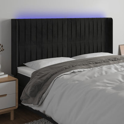 Testiera a LED Nera 163x16x118/128 cm in Velluto