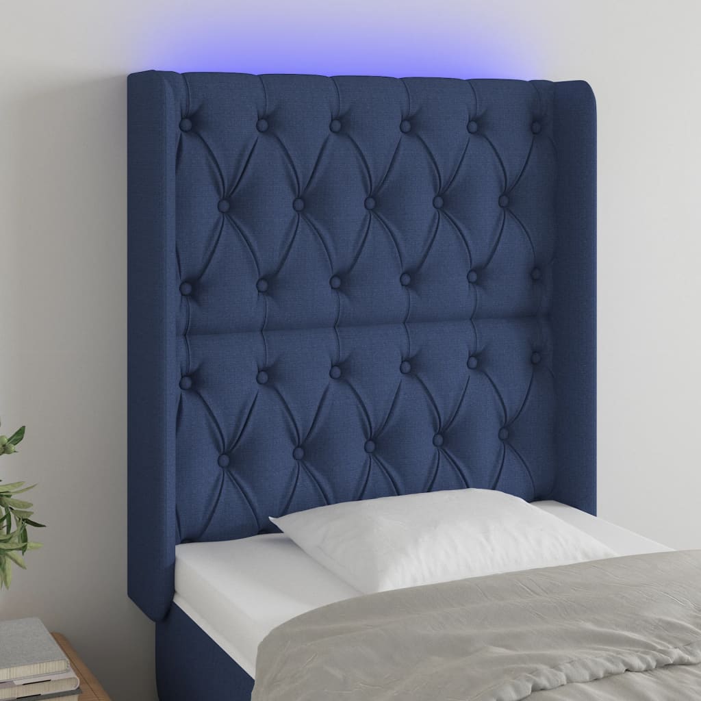 Testiera a LED Blu 83x16x118/128 cm in Tessuto