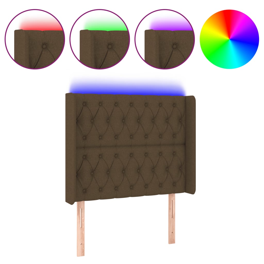 Testiera a LED Marrone Scuro 93x16x118/128 cm in Tessuto