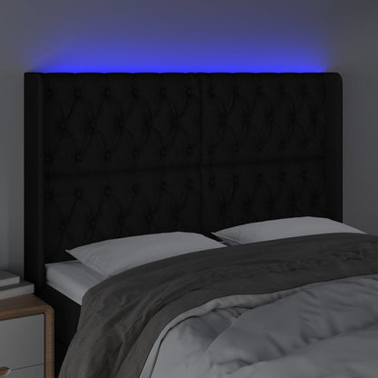 Testiera a LED Nera 163x16x118/128 cm in Tessuto