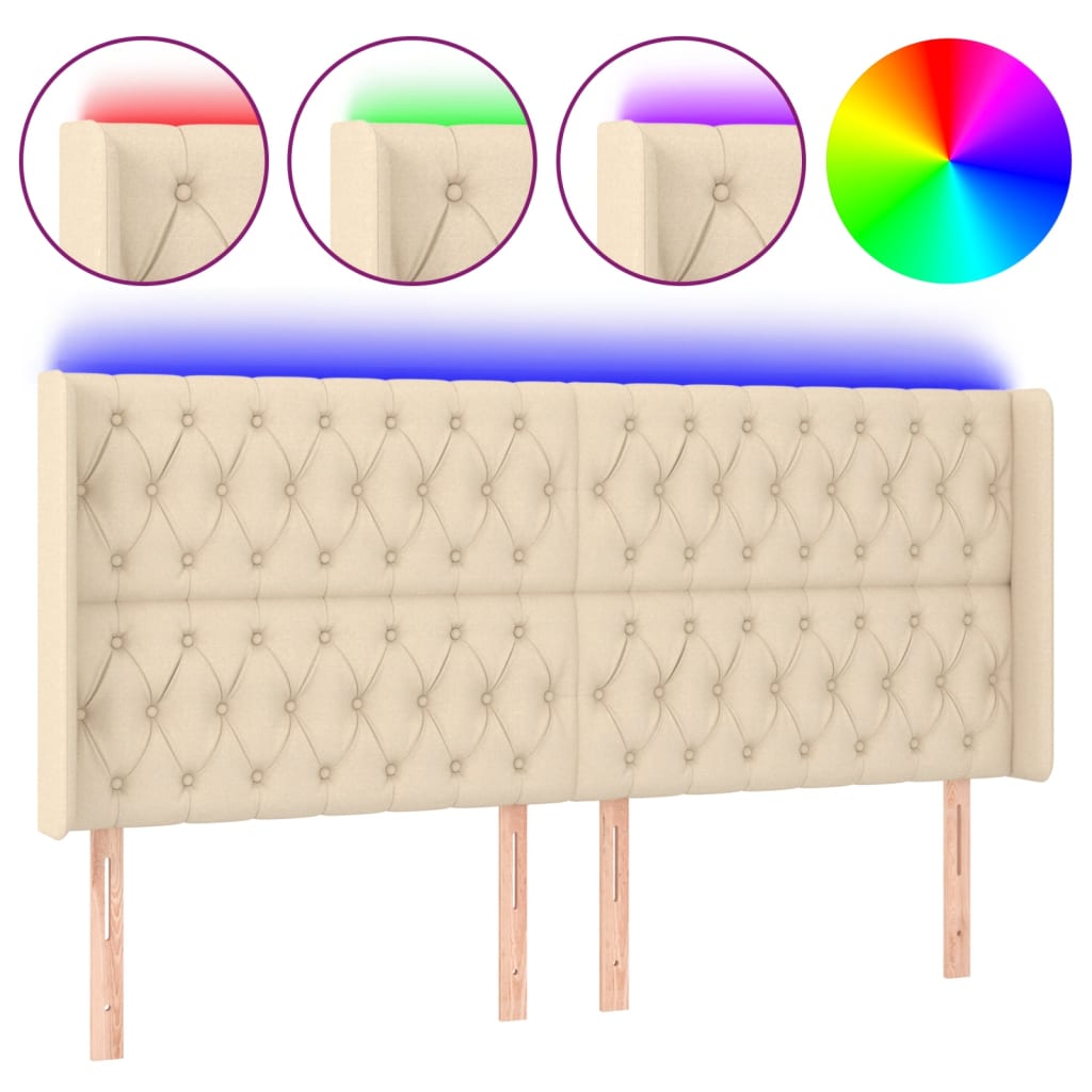 Testiera a LED Crema 203x23x118/128 cm in Tessuto
