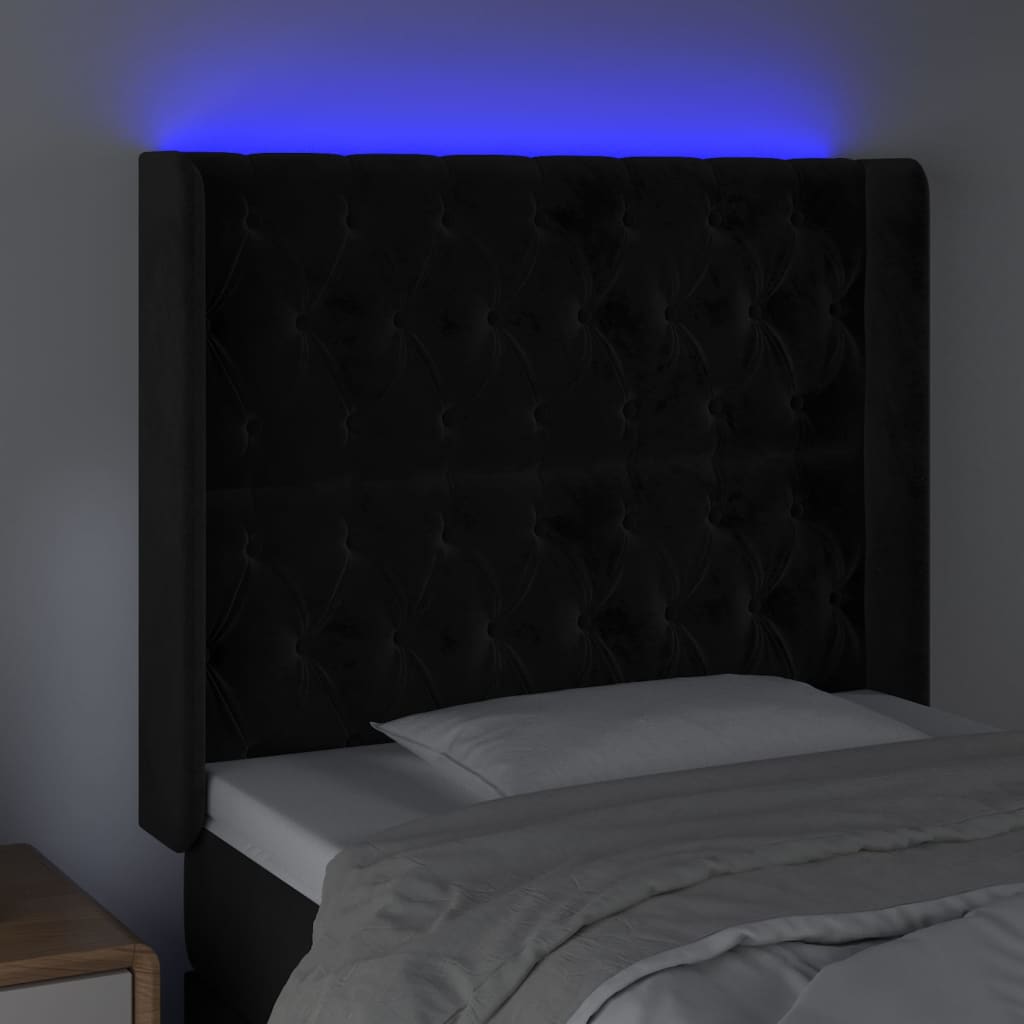 Testiera a LED nero 93x16x118/128 cm in Velluto