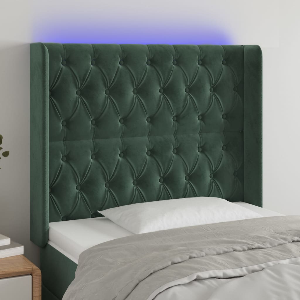 Testiera a LED Verde Scuro 93x16x118/128 cm in Velluto