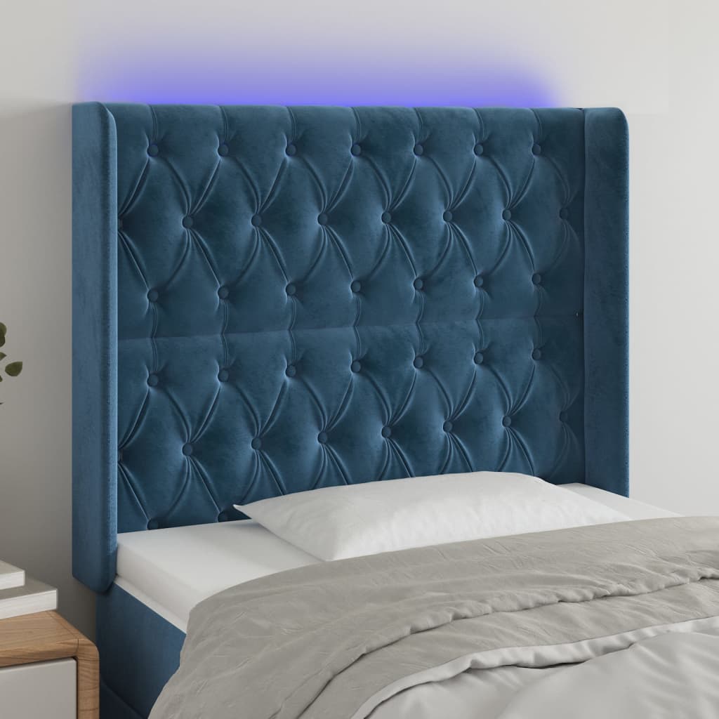 Testiera a LED Blu Scuro 103x16x118/128 cm in Velluto
