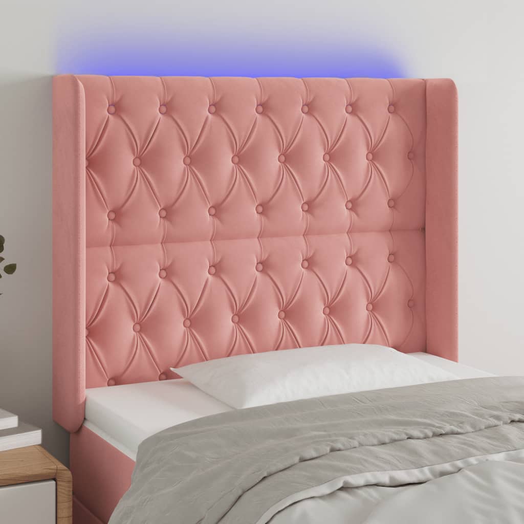 Testiera a LED rosa 103x16x118/128 cm in Velluto