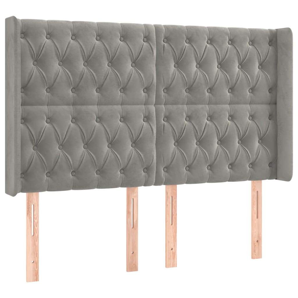 Testiera a LED Grigio Chiaro 147x16x118/128 cm in Velluto