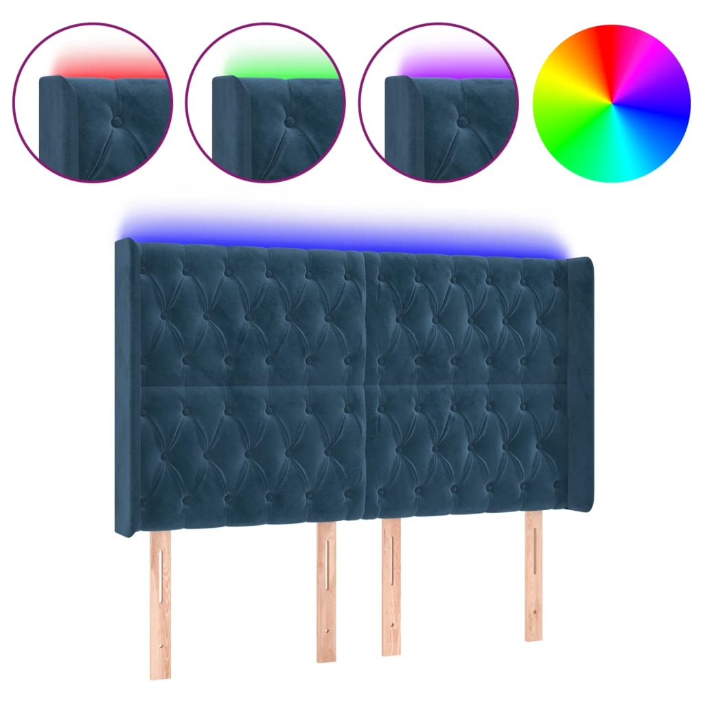 Testiera a LED Blu Scuro 147x16x118/128 cm in Velluto