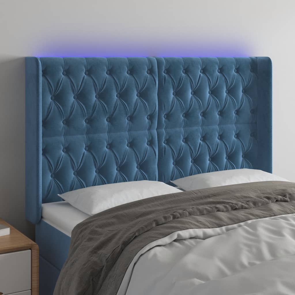Testiera a LED Blu Scuro 147x16x118/128 cm in Velluto
