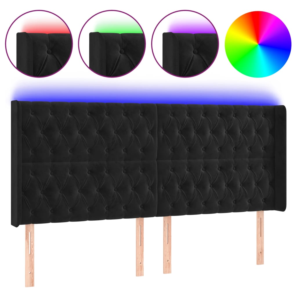 Testiera a LED Nera 183x16x118/128 cm in Velluto