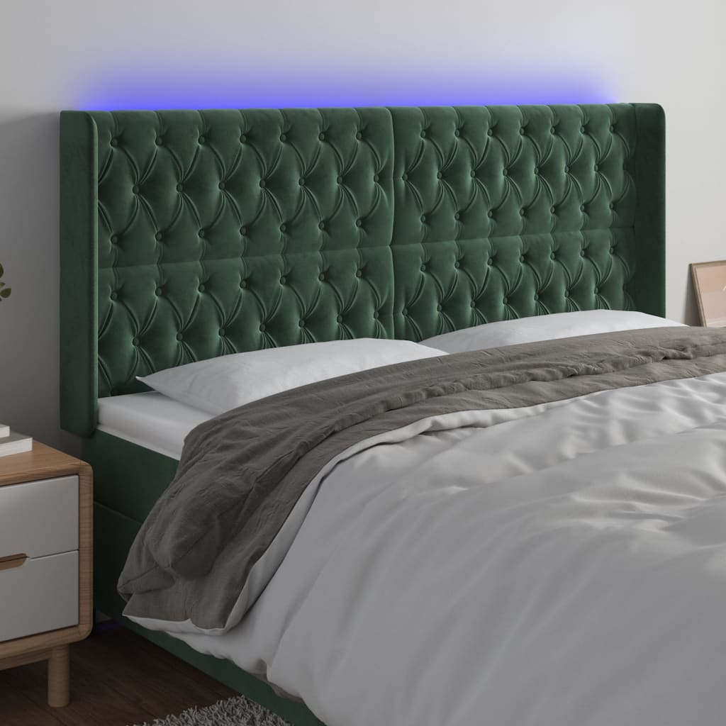 Testiera a LED Verde Scuro 183x16x118/128 cm in Velluto