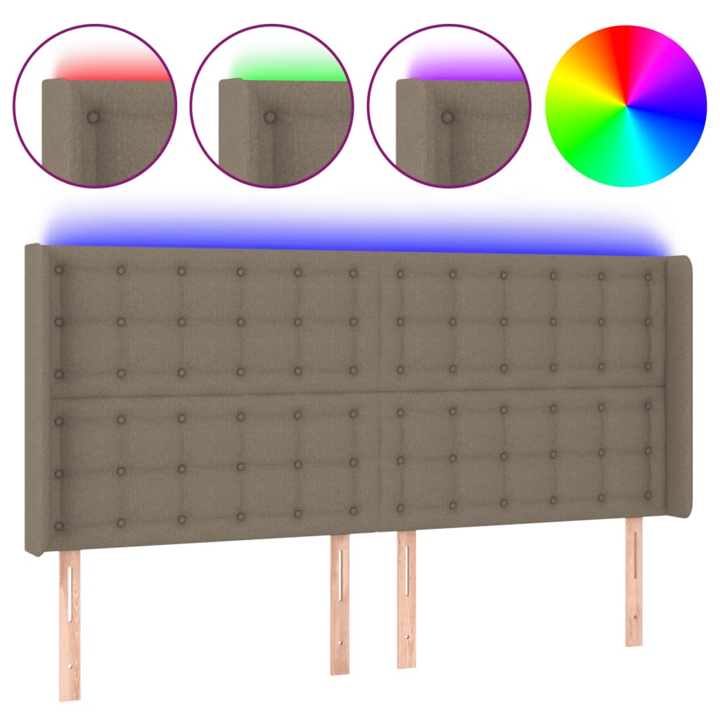 Testiera a LED Tortora 163x16x118/128 cm in Tessuto